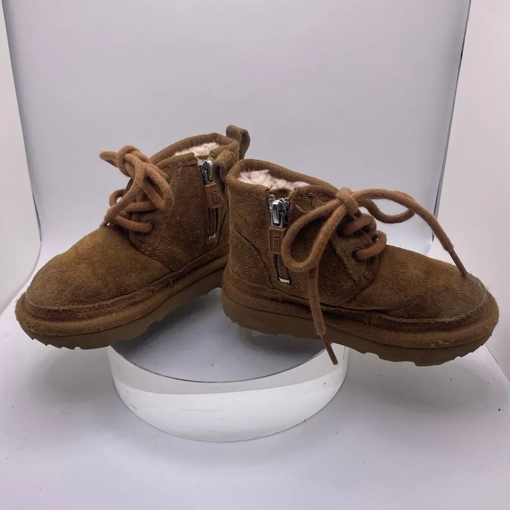 UGG Kids Neumel II Boots Toddler 7 Brown Chesnut Suede Lace Up Zipper